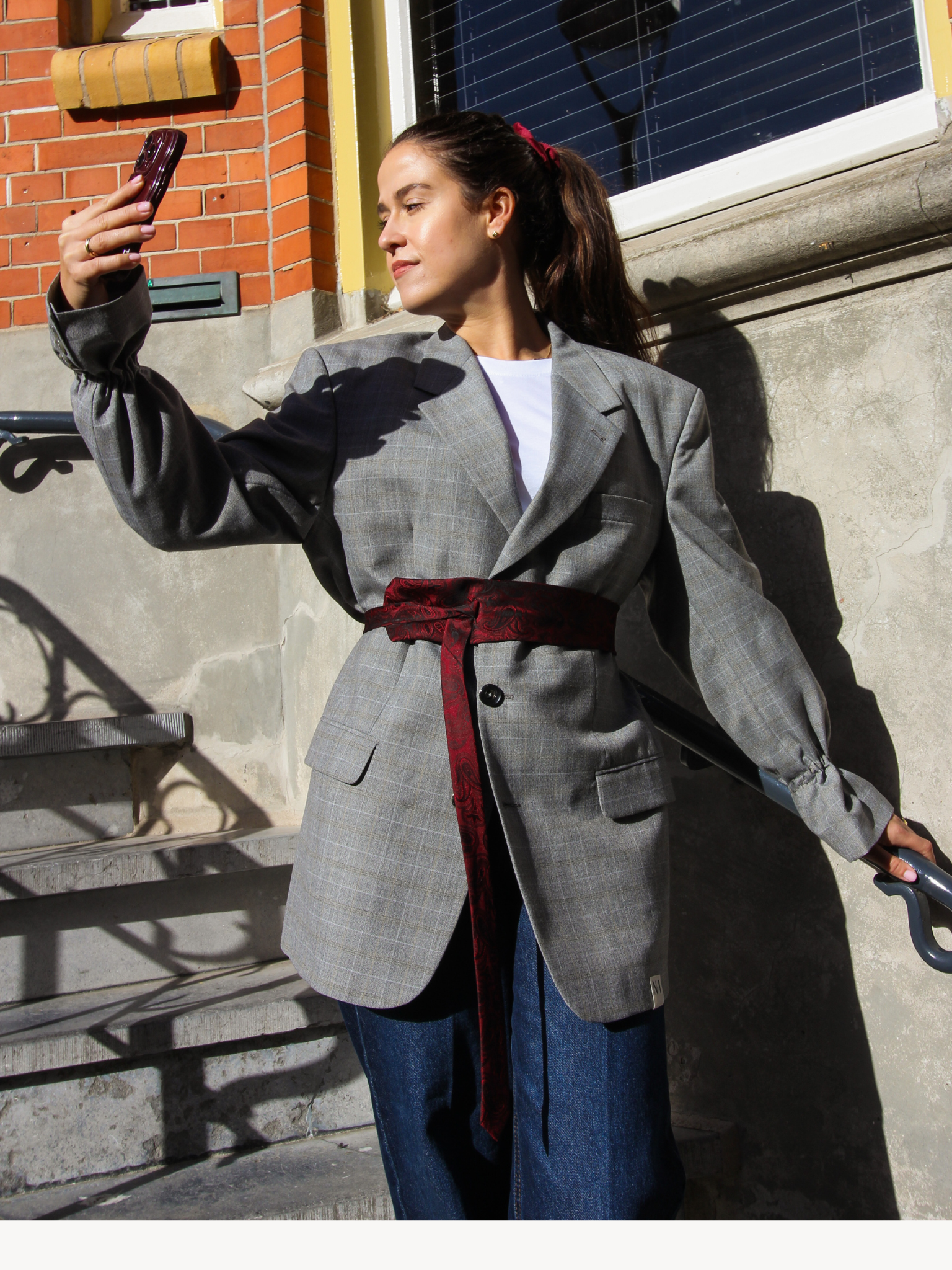 Chekku Oversized Geruite Blazer - Grijs