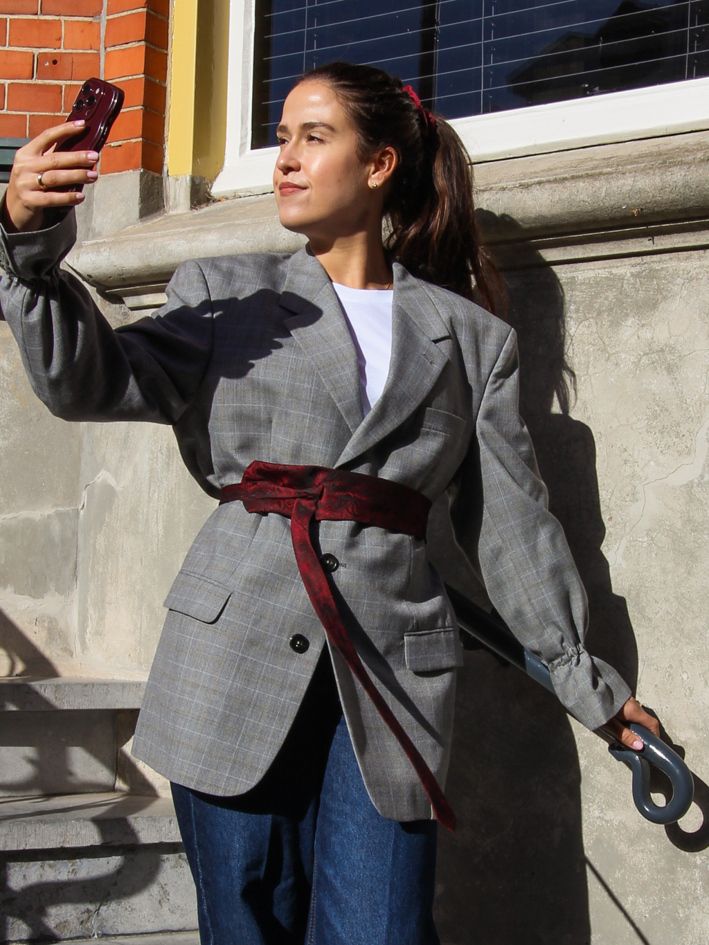 Chekku Oversized Geruite Blazer - Grijs