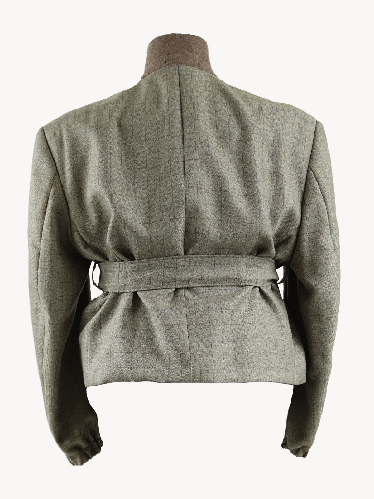 Chekku short – Geruite Greige Blazer Bomberjack met Strikceintuur