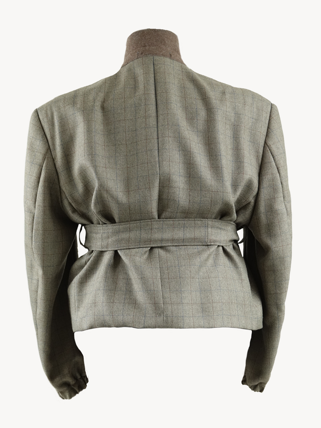 Chekku short – Geruite Greige Blazer Bomberjack met Strikceintuur