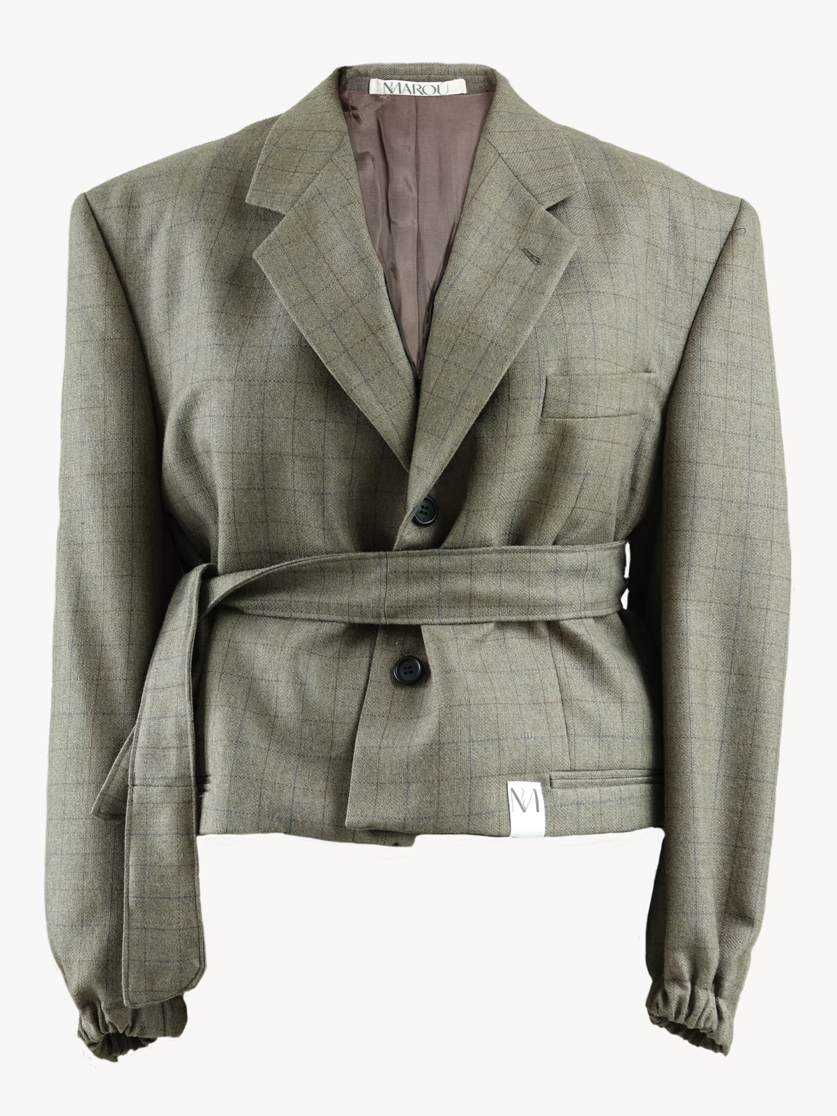 Chekku short – Geruite Greige Blazer Bomberjack met Strikceintuur