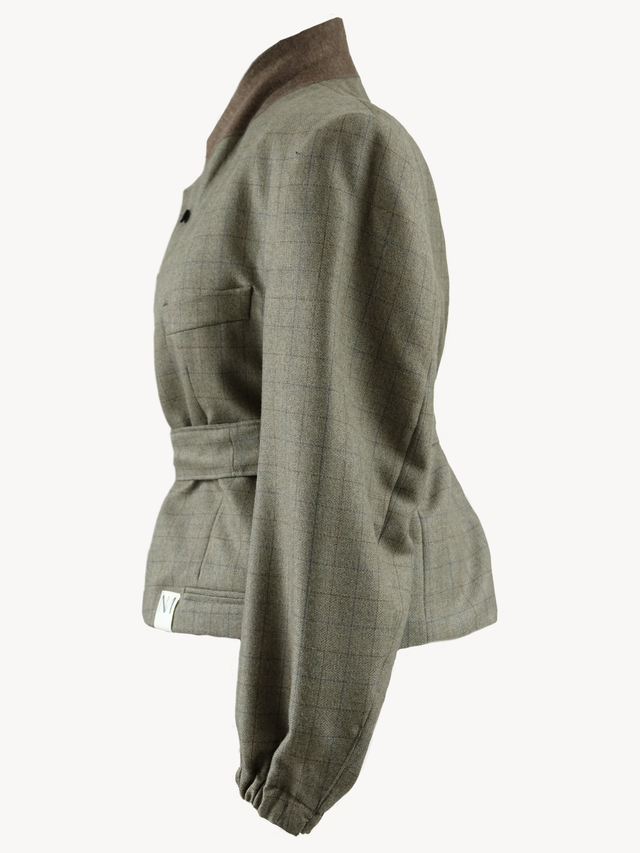 Chekku short – Geruite Greige Blazer Bomberjack met Strikceintuur