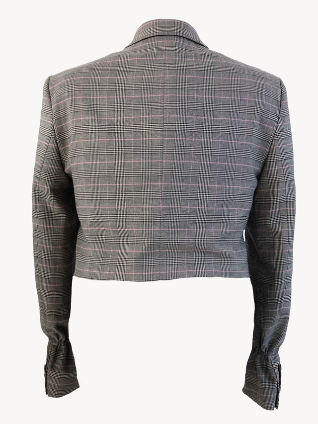 Cropped Check Blazer - Grijs