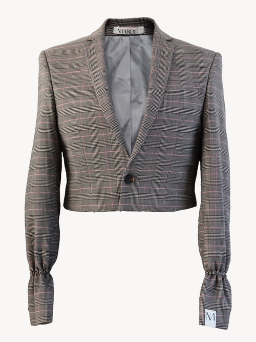 Cropped Check Blazer - Grijs