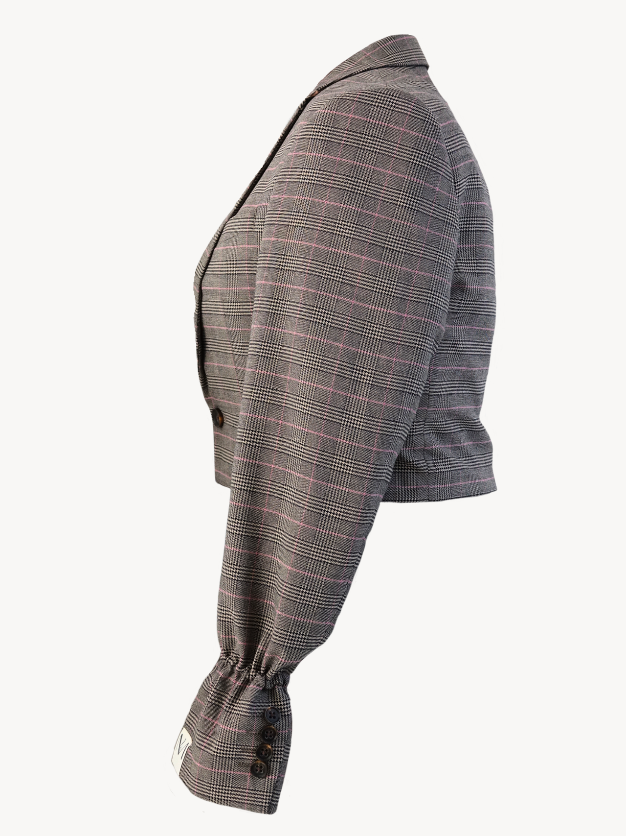 Cropped Check Blazer - Grijs