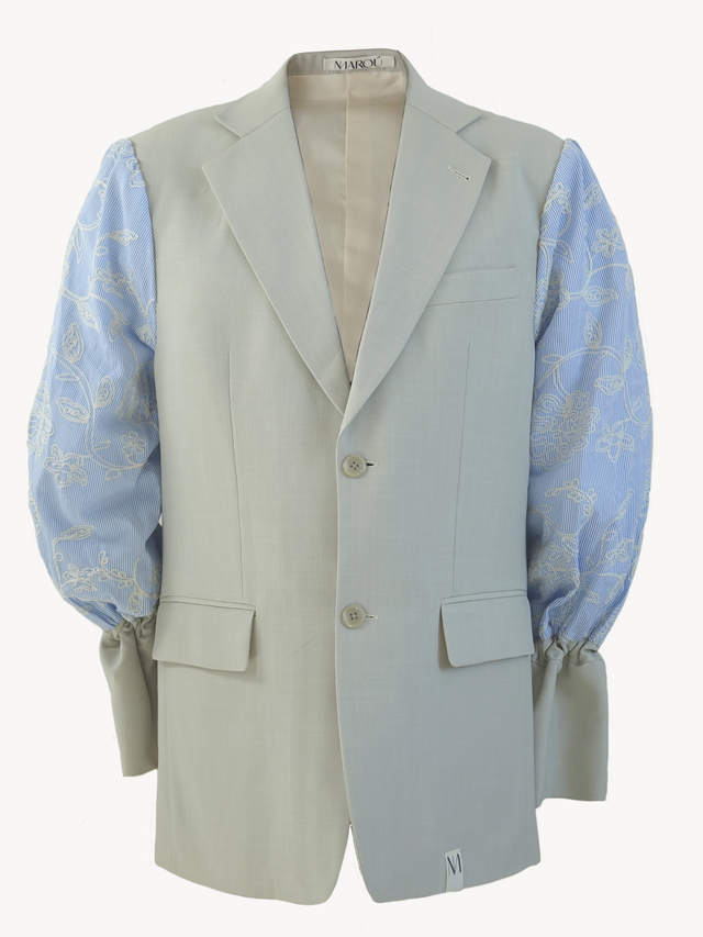 Hana Shima - Beige Blazer Embroidery Light Blue