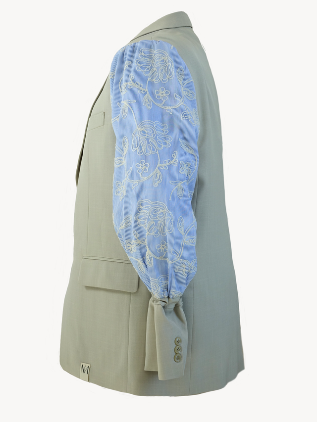 Hana Shima - Beige Blazer Embroidery Light Blue