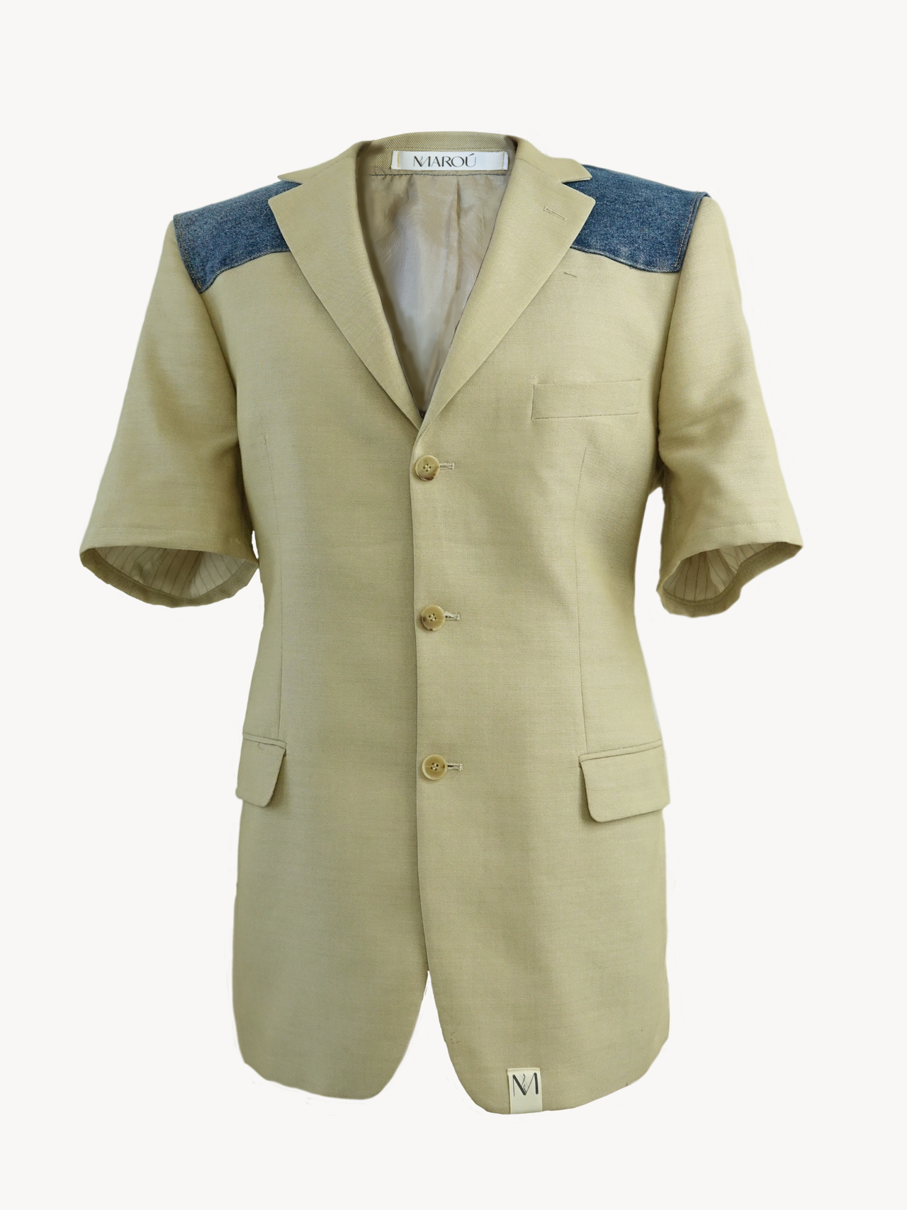 Hansode Blazer – Upcycled Zachtgele Blazer met Denim Rugdetail