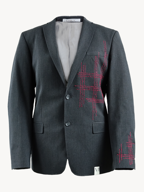 Blazer Nuido - donkergrijs met geborduurd Sashiko details