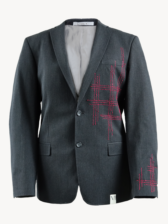 Blazer Nuido - donkergrijs met geborduurd Sashiko details
