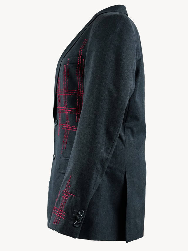 Blazer Nuido - donkergrijs met geborduurd Sashiko details