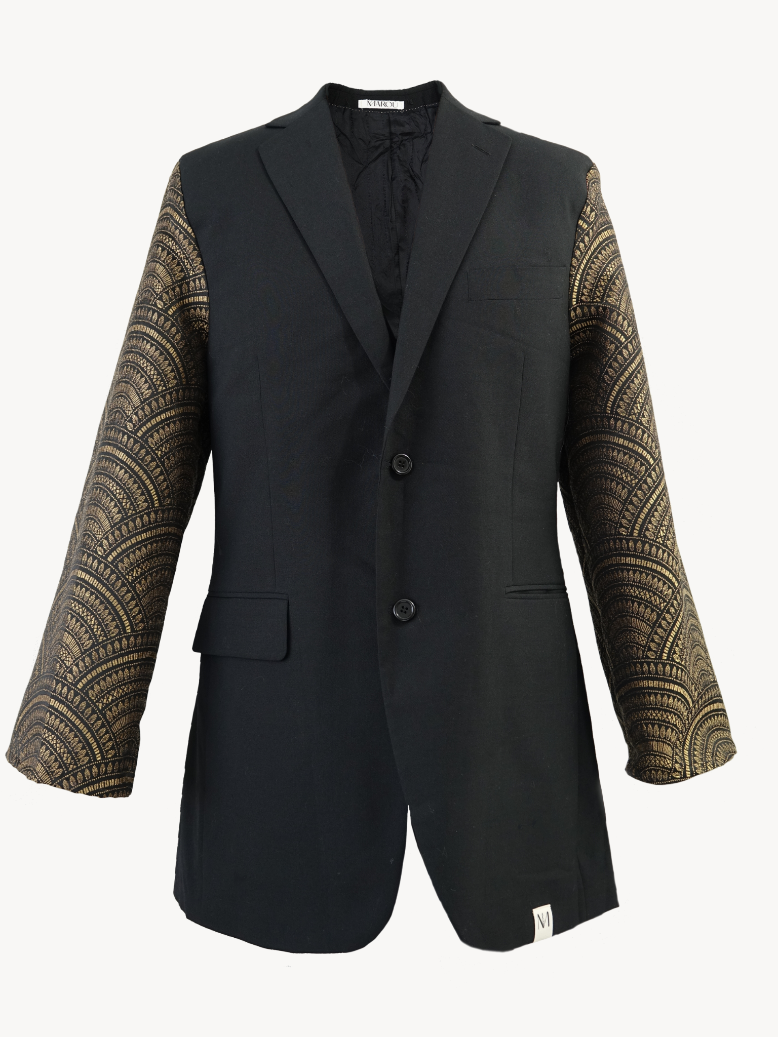 Tsuki Upcycled Blazer – Black Statement with Golden Jacquard