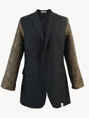 Tsuki Upcycled Blazer – Black Statement with Golden Jacquard