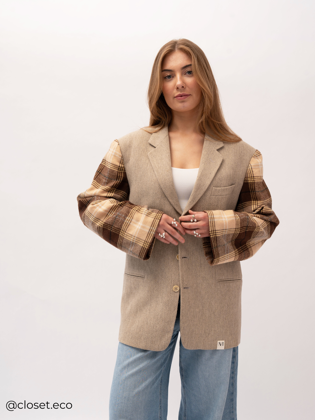 Atatakai Oversized Geruite Blazer - Bruin