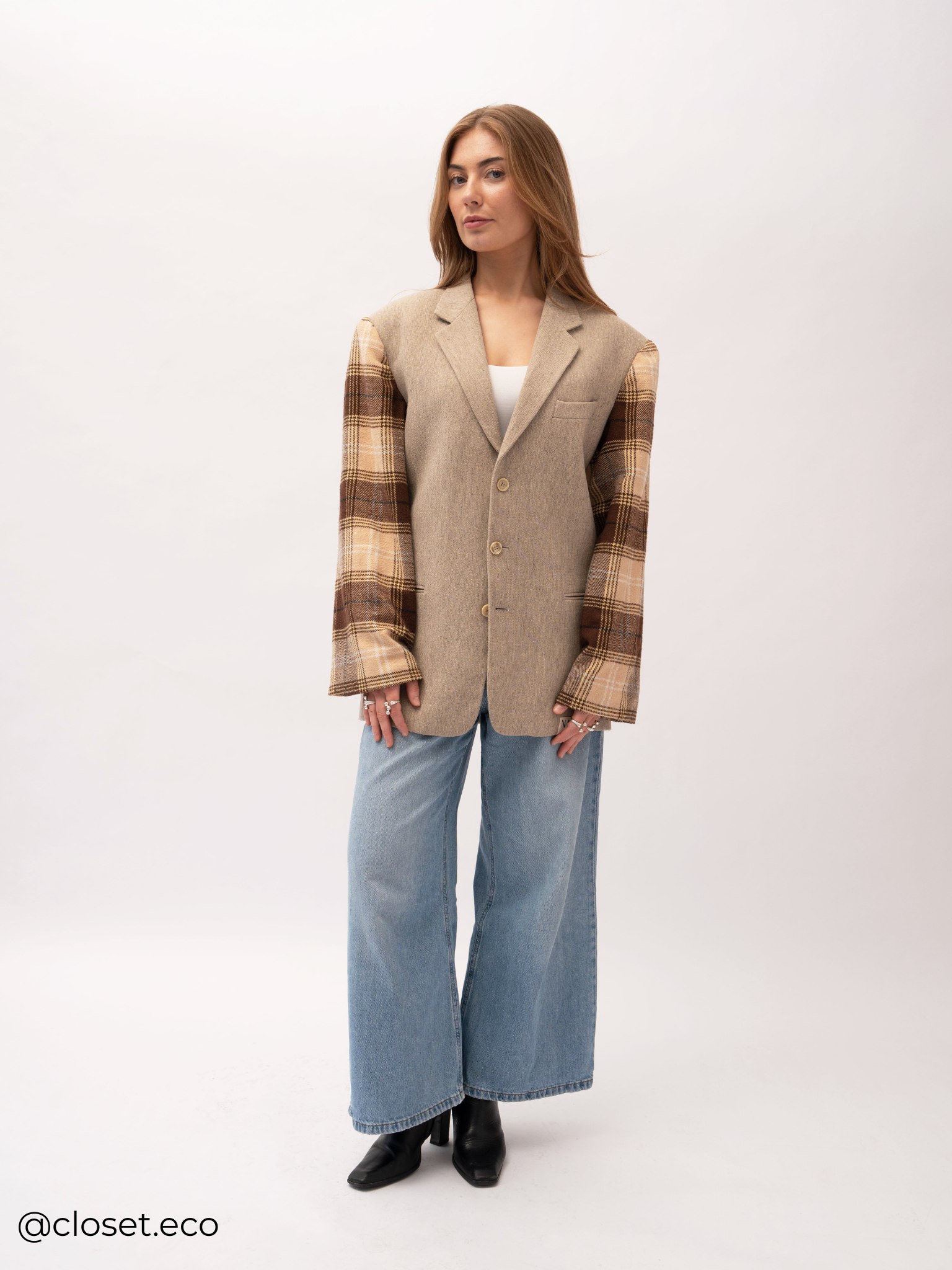 Atatakai Oversized Geruite Blazer - Bruin