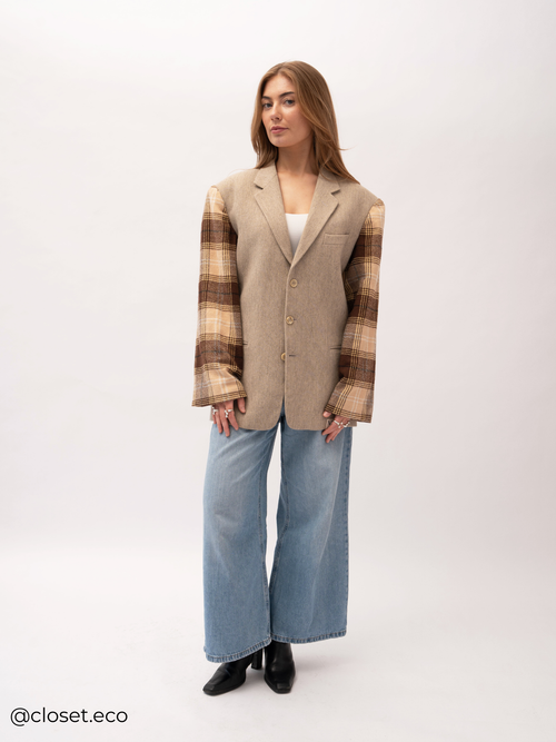 Atatakai Oversized Geruite Blazer - Bruin