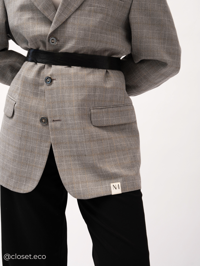 Chekku Oversized Geruite Blazer - Grijs