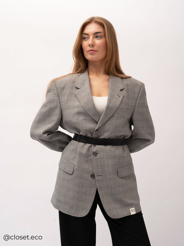 Chekku Oversized Geruite Blazer - Grijs