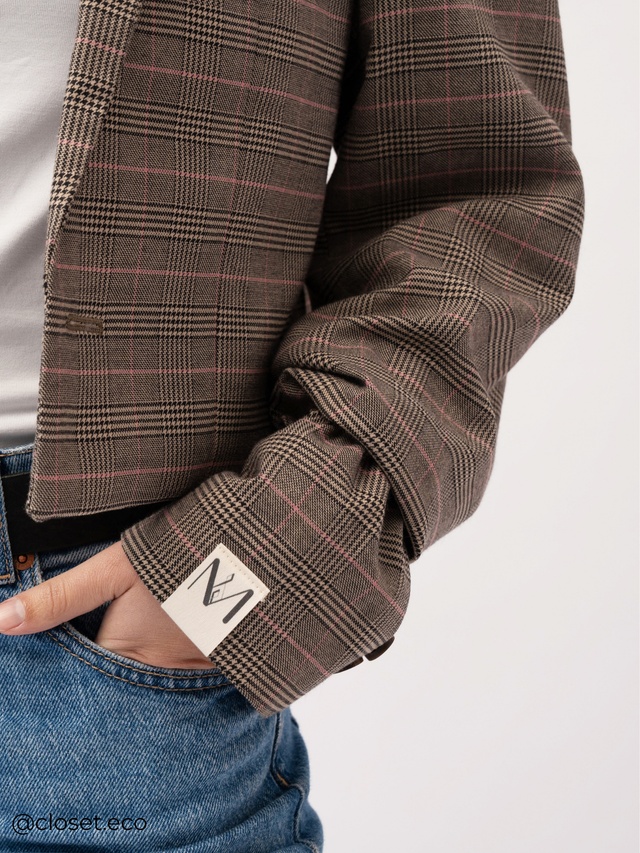 Cropped Check Blazer - Grijs