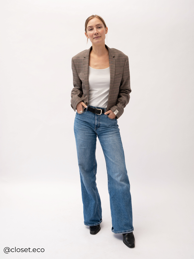 Cropped Check Blazer - Grijs