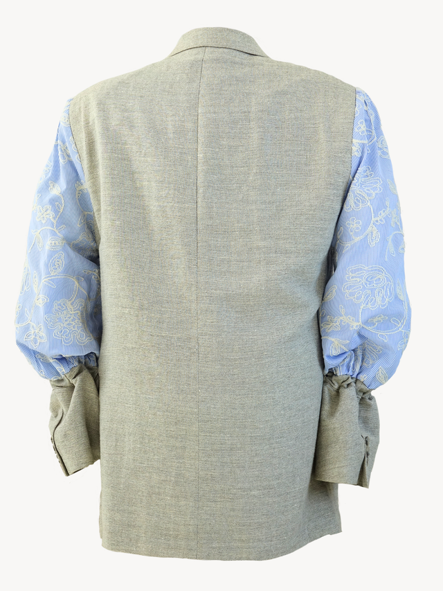 Hana Shima - Beige Blazer Embroidery Light Blue