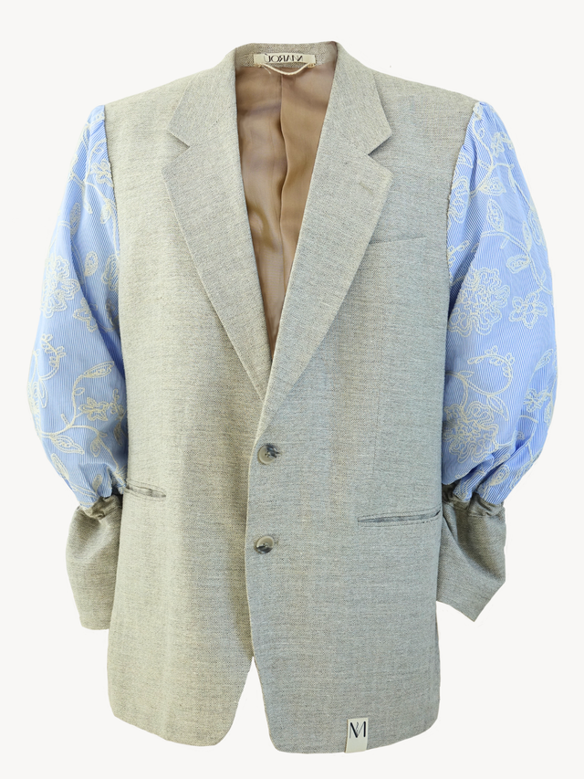 Hana Shima - Beige Blazer Embroidery Light Blue