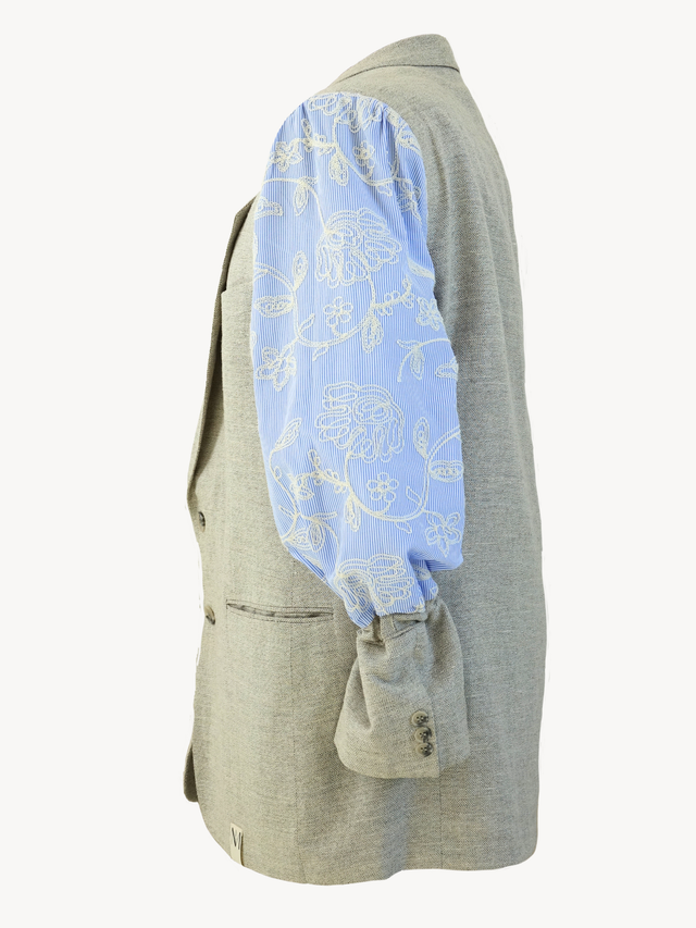 Hana Shima - Beige Blazer Embroidery Light Blue
