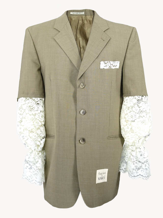 Mandy Giselle x MAROÚ Blazer - beige met kanten mouwen