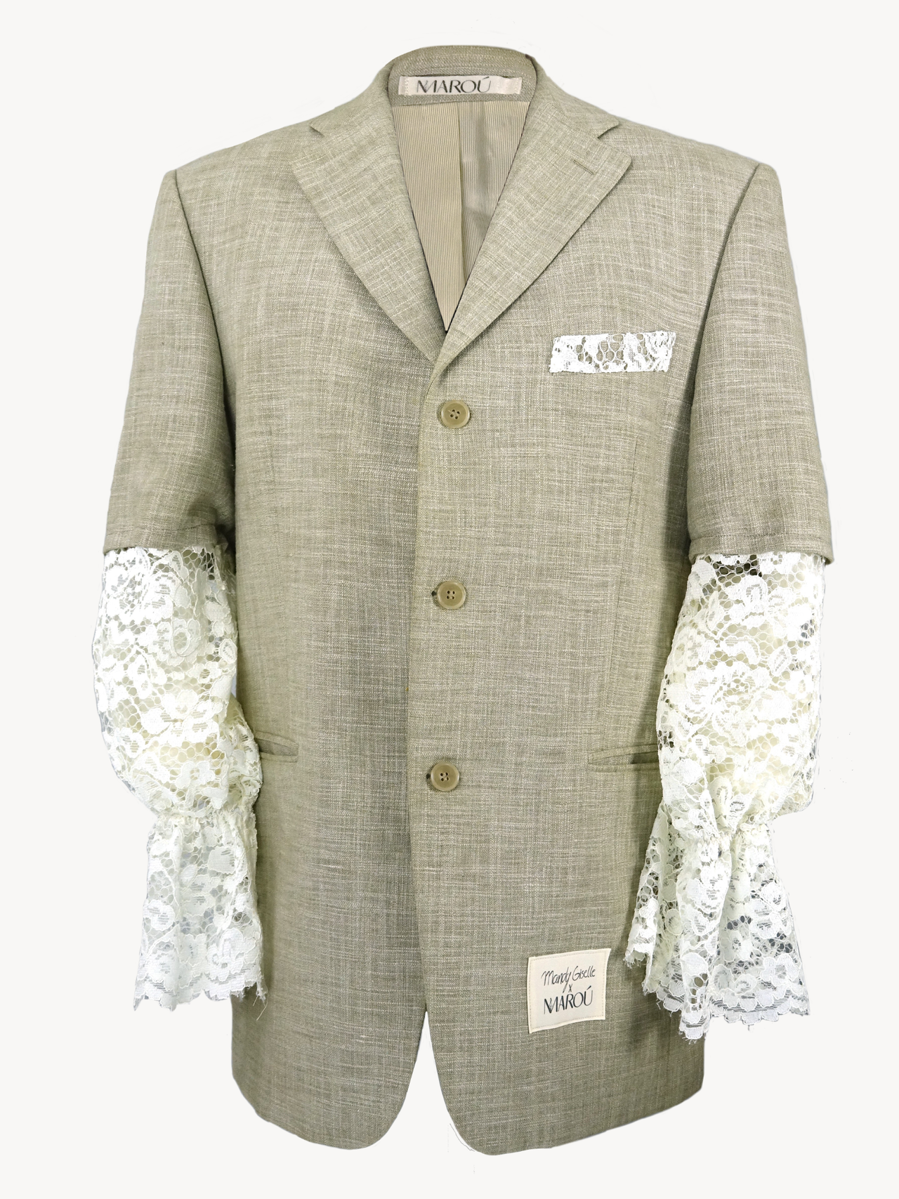 Mandy Giselle x MAROÚ Blazer - beige met kanten mouwen