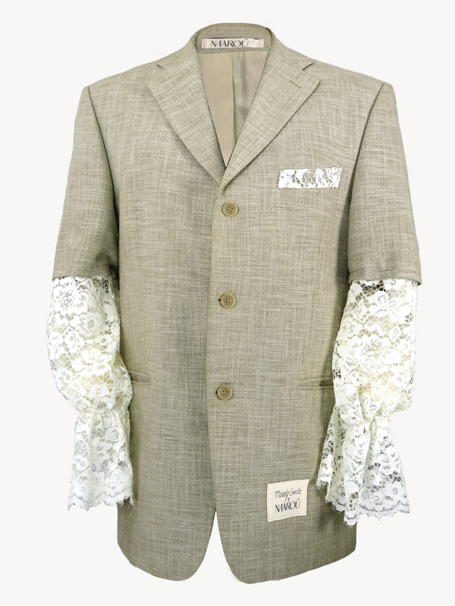 Mandy Giselle x MAROÚ Blazer - beige met kanten mouwen