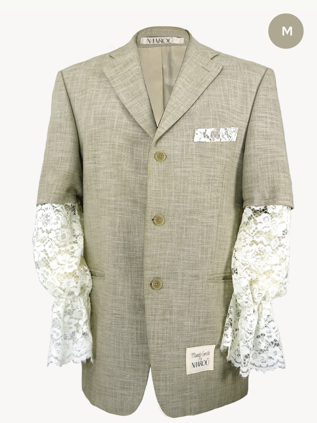 Mandy Giselle x MAROÚ Blazer - beige met kanten mouwen