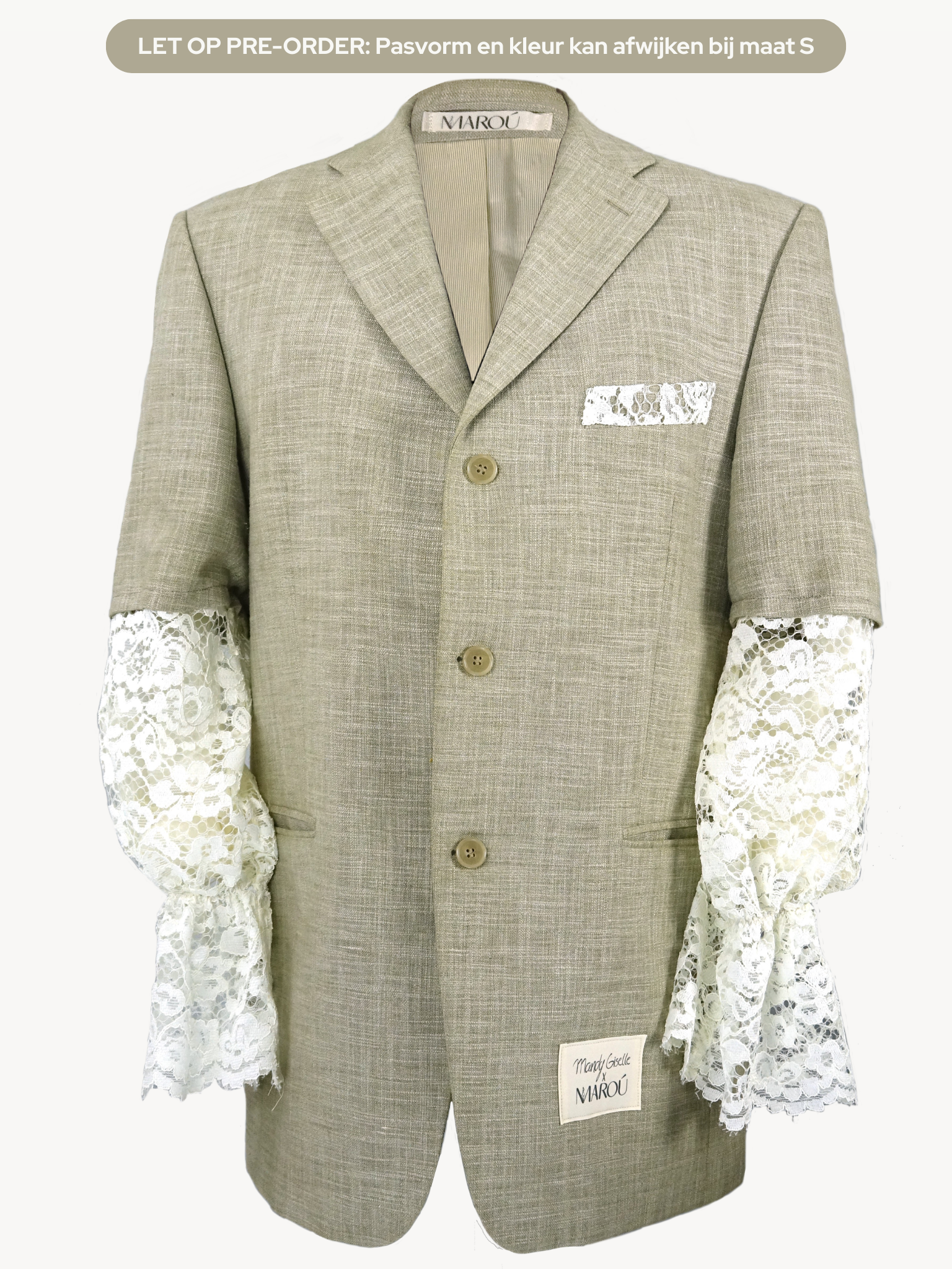 Mandy Giselle x MAROÚ Blazer - beige met kanten mouwen
