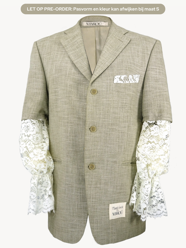 Mandy Giselle x MAROÚ Blazer - beige met kanten mouwen