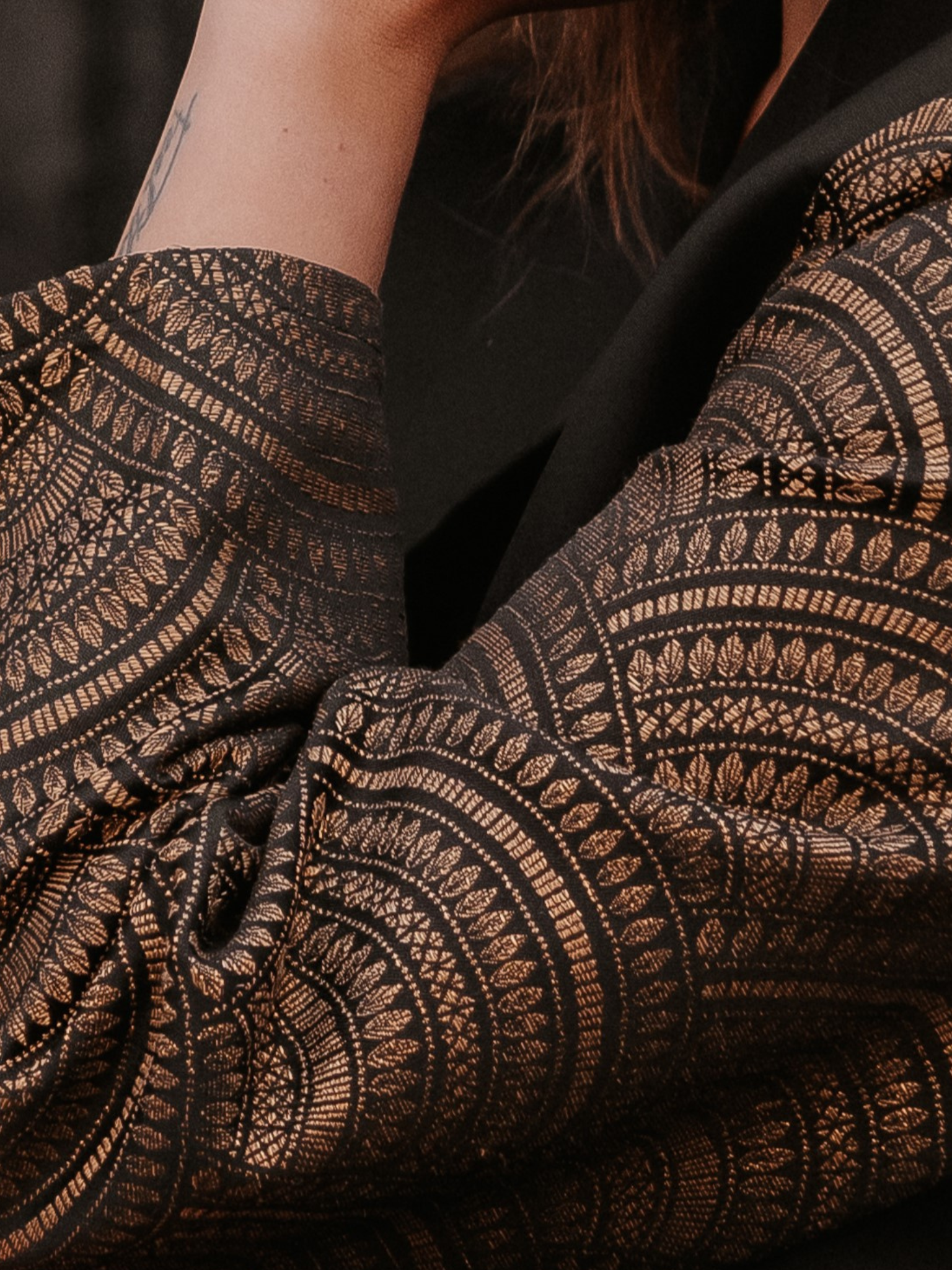 Tsuki Upcycled Blazer – Black Statement with Golden Jacquard