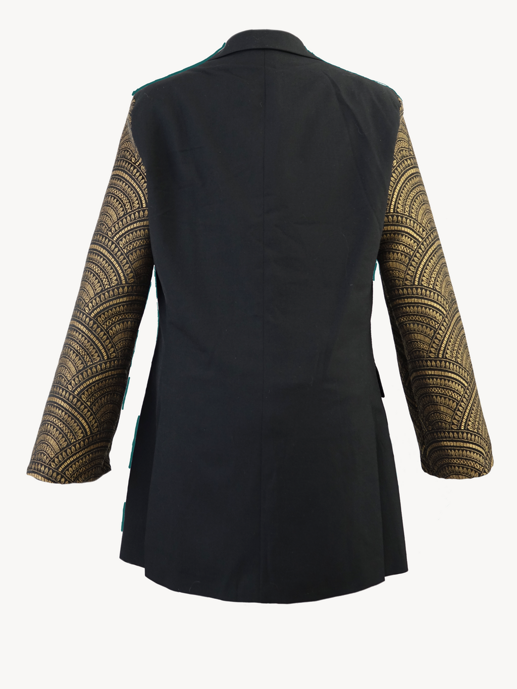 Tsuki Upcycled Blazer – Black Statement with Golden Jacquard