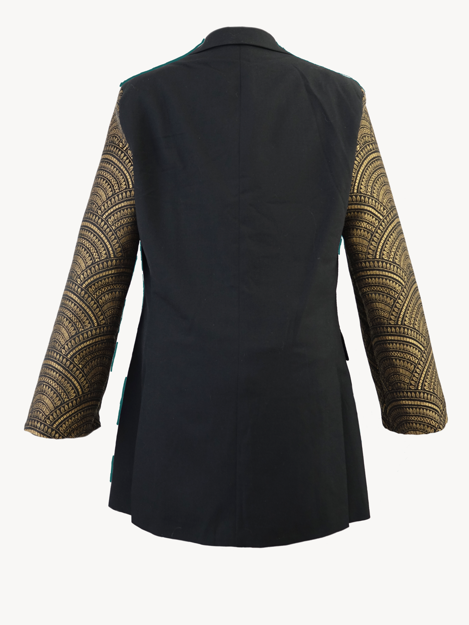 Tsuki Upcycled Blazer – Black Statement with Golden Jacquard