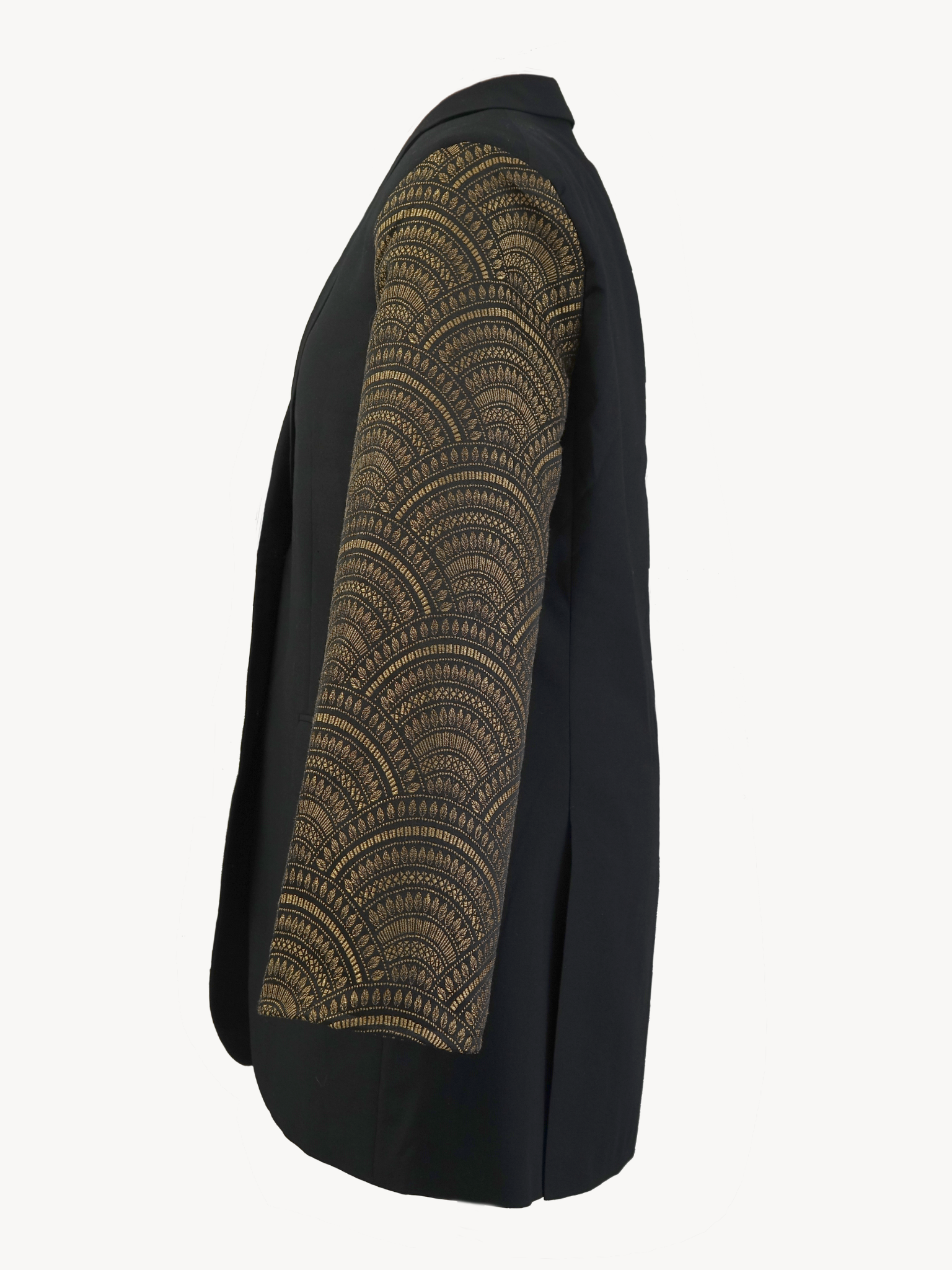Tsuki Upcycled Blazer – Black Statement with Golden Jacquard