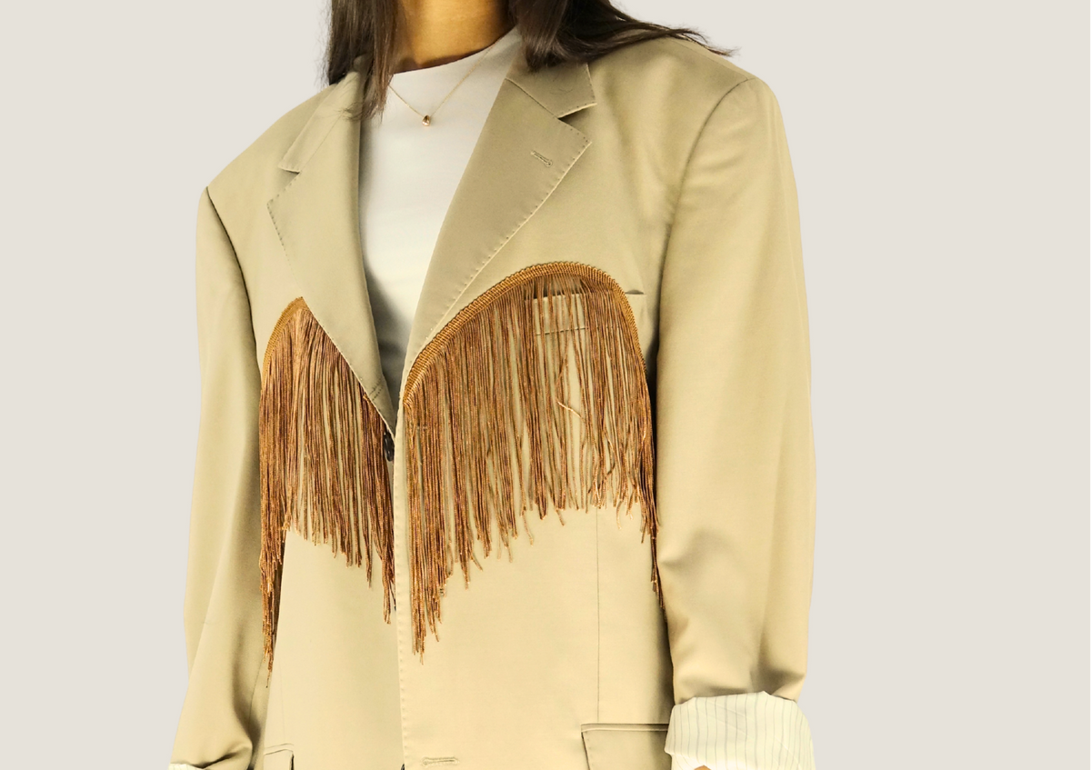 Furinji Fringe Blazer- beige met franjes