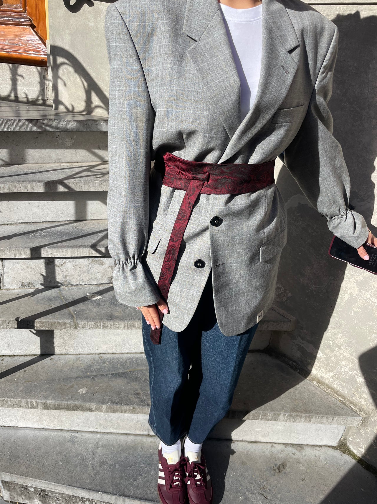 Chekku Oversized Geruite Blazer - Grijs