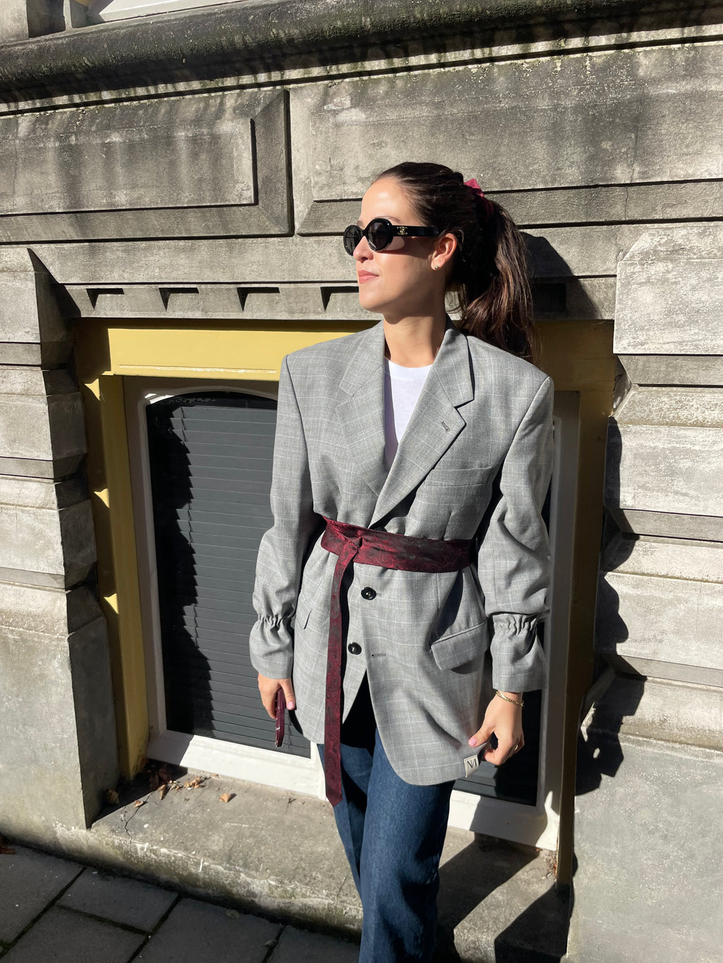 Chekku Oversized Geruite Blazer - Grijs