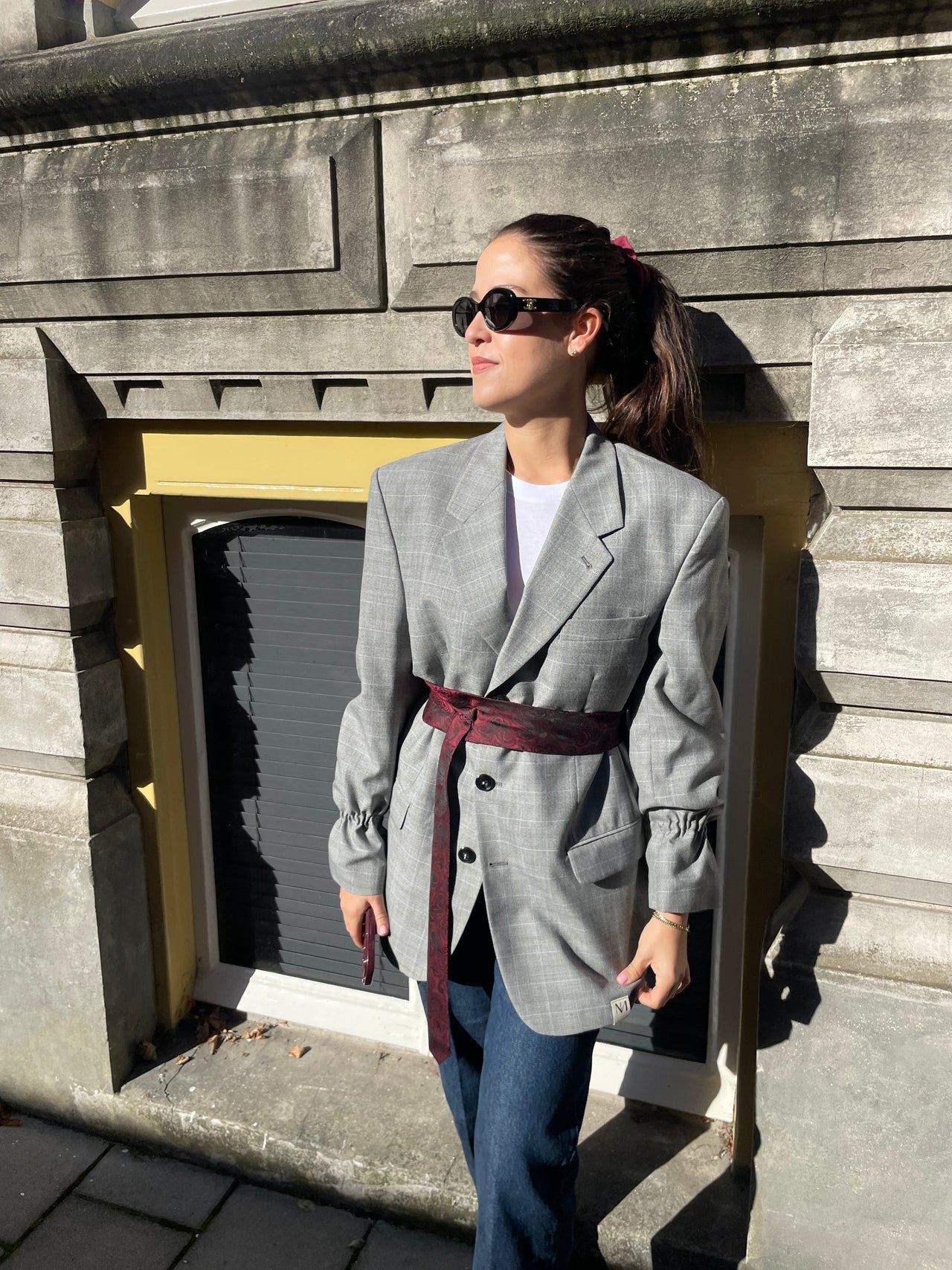 Chekku Oversized Geruite Blazer - Grijs