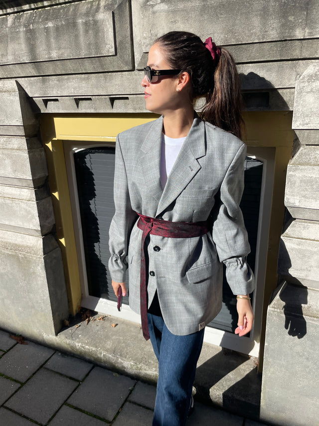 Chekku Oversized Geruite Blazer - Grijs