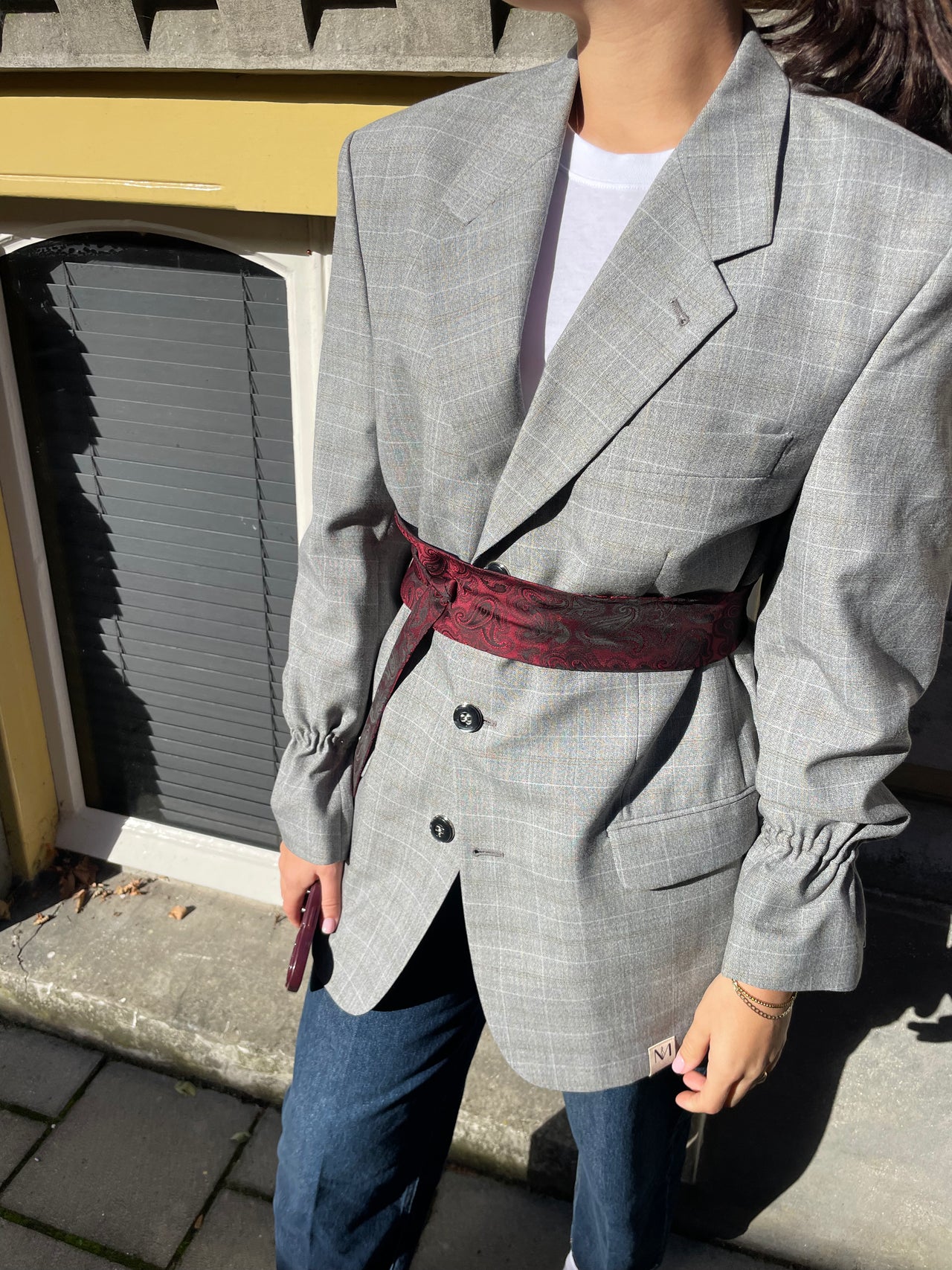 Chekku Oversized Geruite Blazer - Grijs