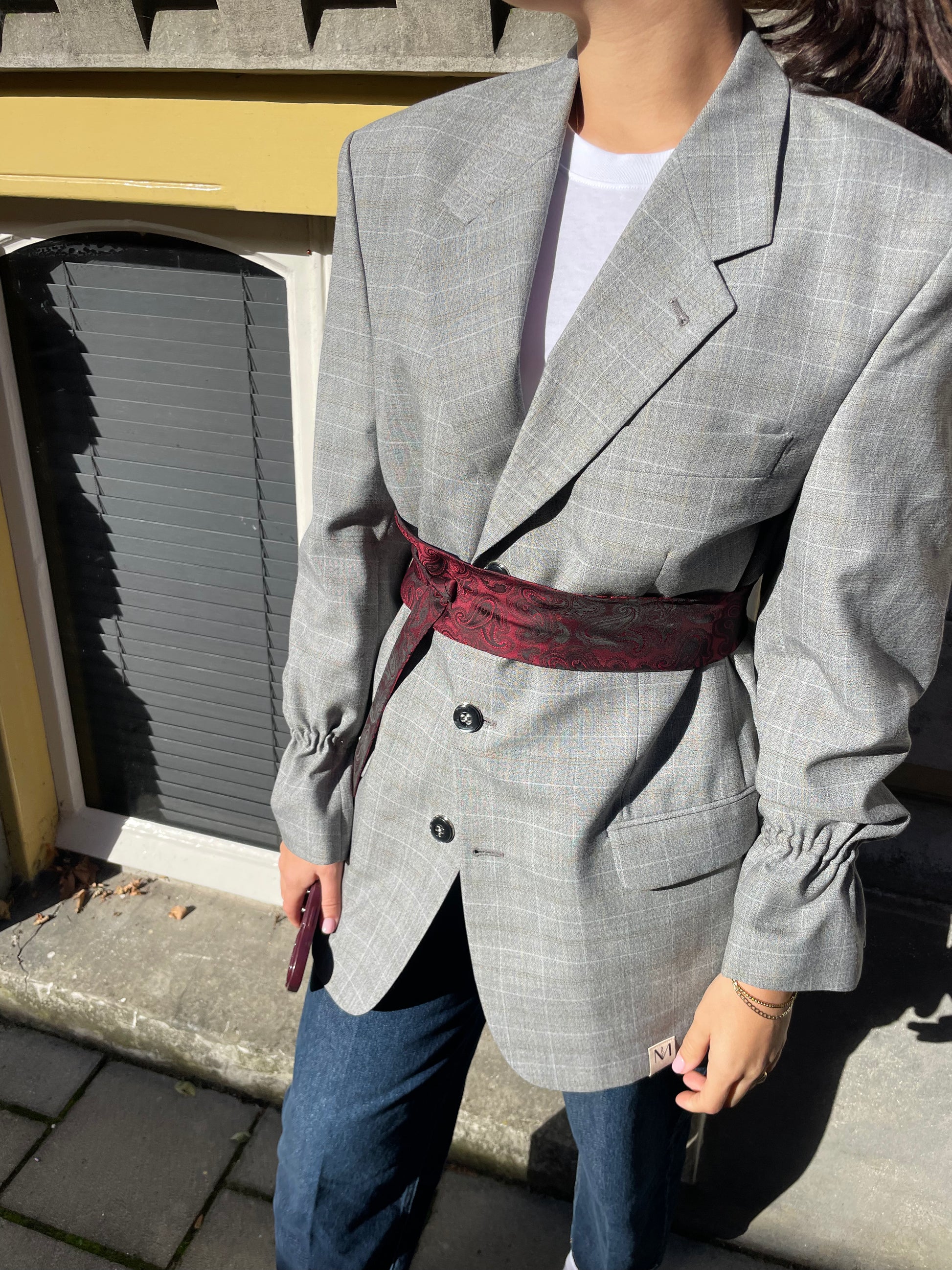 Chekku Oversized Geruite Blazer - Grijs