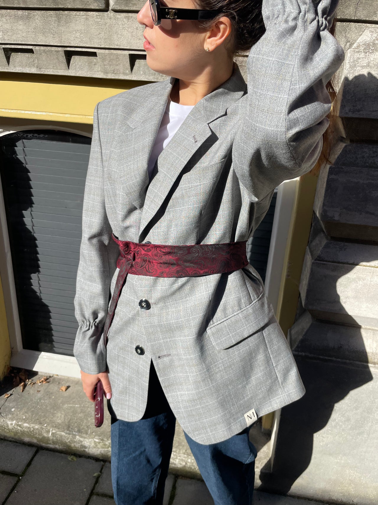 Chekku Oversized Geruite Blazer - Grijs