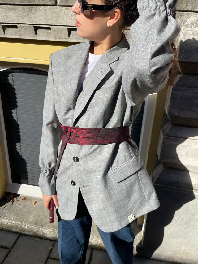 Chekku Oversized Geruite Blazer - Grijs