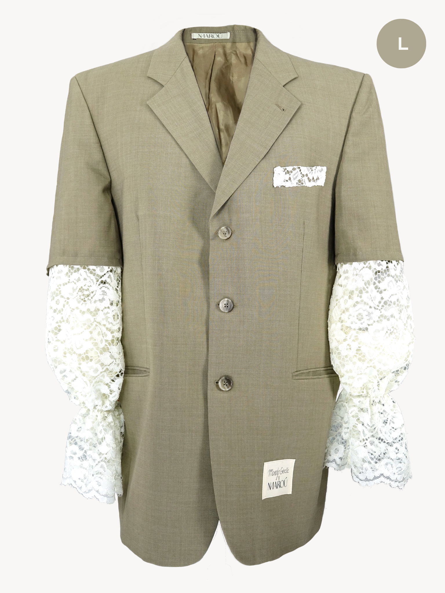 Mandy Giselle x MAROÚ Blazer - beige met kanten mouwen