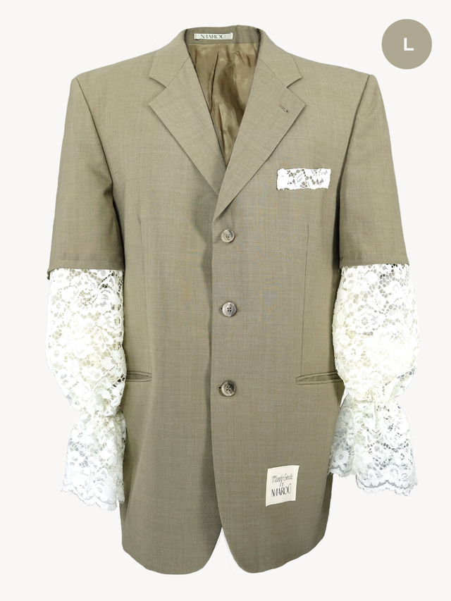Mandy Giselle x MAROÚ Blazer - beige met kanten mouwen