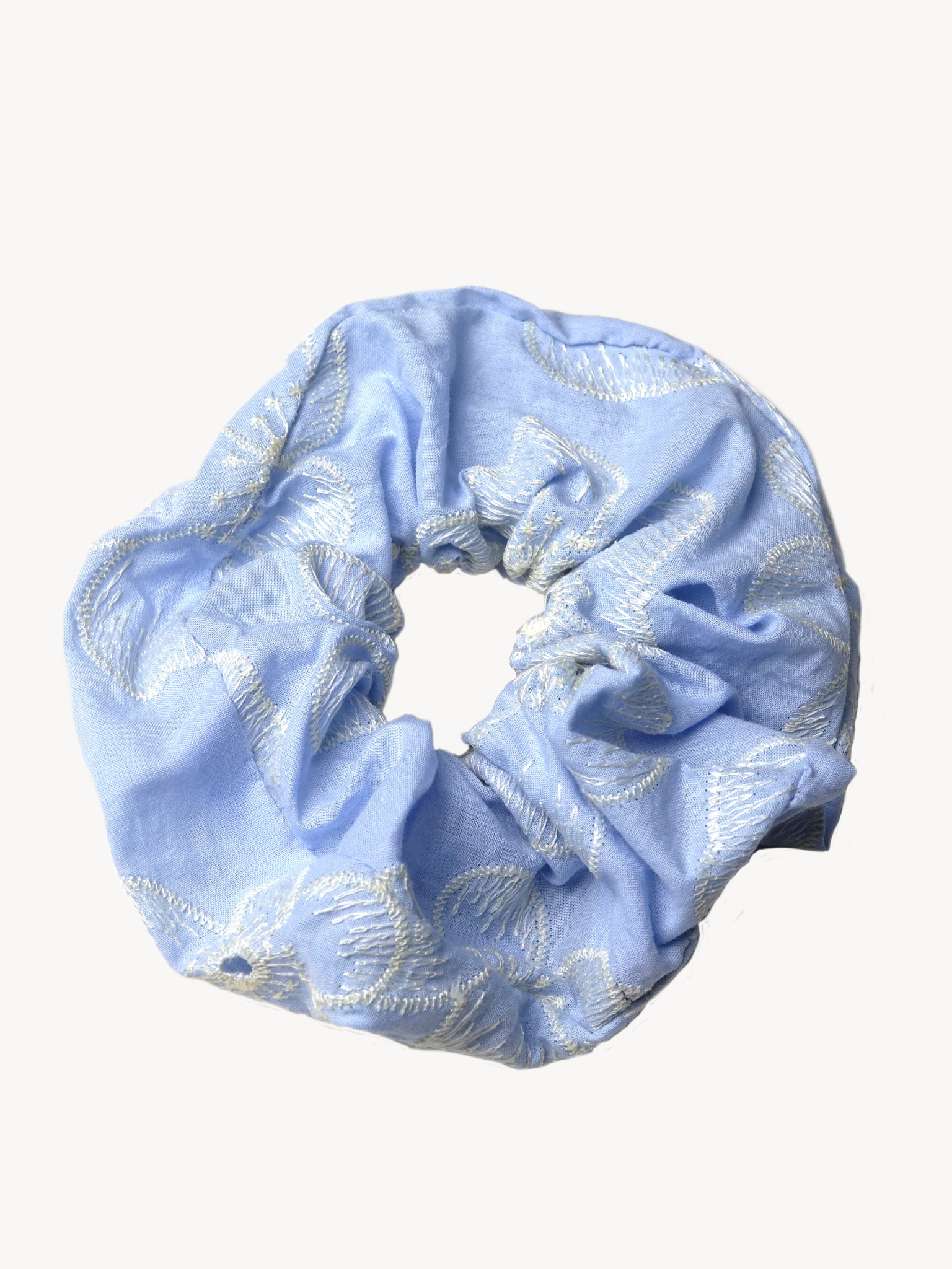 Scrunchie - Geborduurd Lichtblauw XL