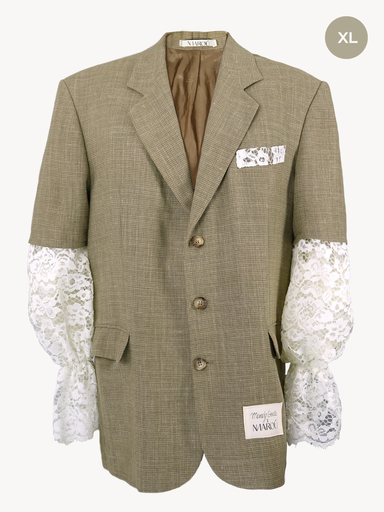 Mandy Giselle x MAROÚ Blazer - beige met kanten mouwen